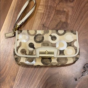 Coach sequin logo clutch purse